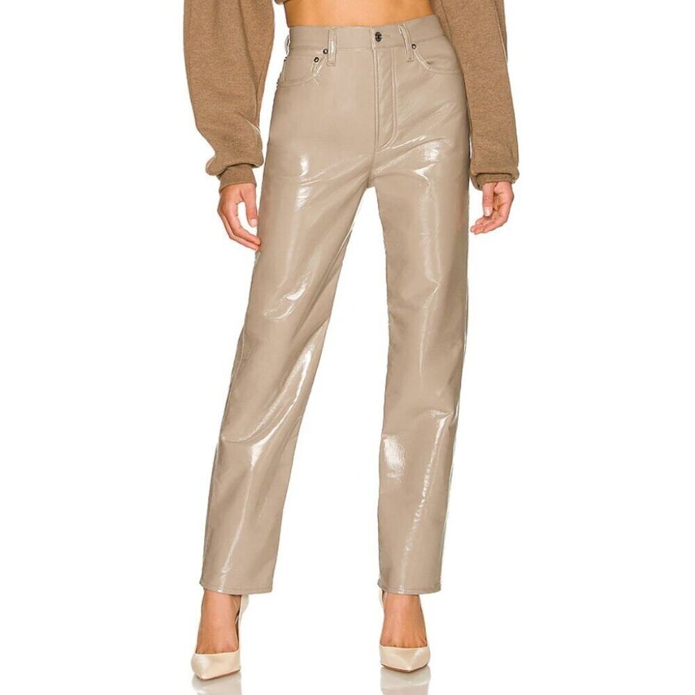Agolde Recycled Leather 90's Pinch Waist Pants in Quail Patent | 28